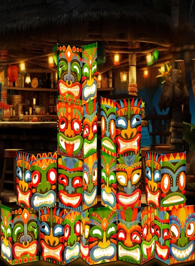 Renbuzhu 12pcs Hawaiian Luau Party Decorations Set - 9.84" x 7.08" Tiki Totem Pole Boxes with String Lights for Aloha Signs, Bar Decor, Tropical Birthday Supplies - Image 1